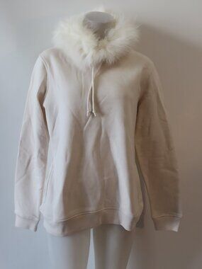 NWT Women Regina (Item-60) Off-White Cotton Fox Fur Trim Hoodie Sweatshirt M